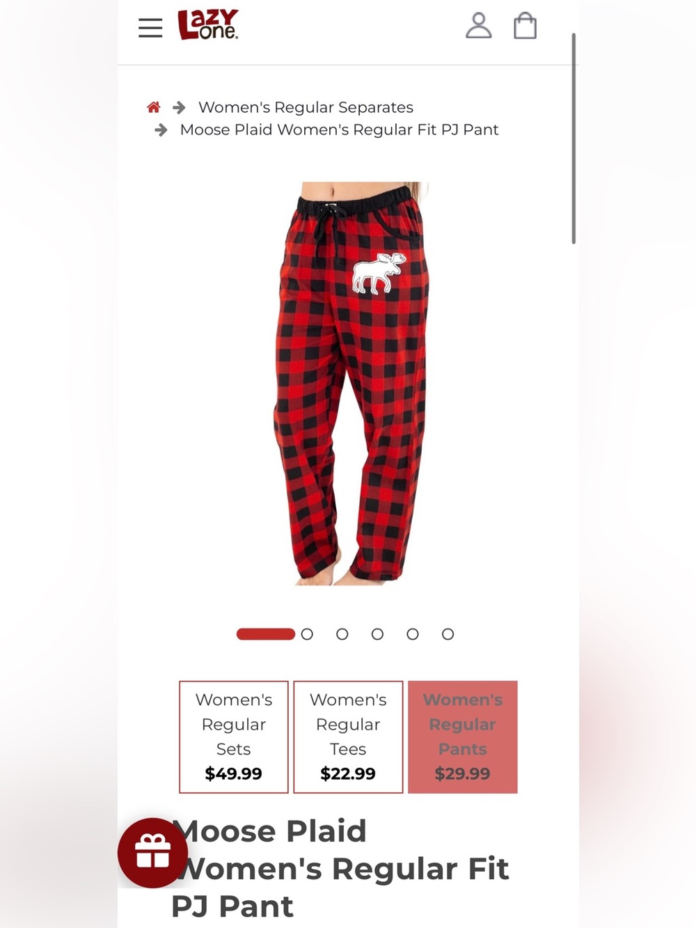 Lazy One Buffalo Plaid Women’s Cotton Pajama Bottoms with Moose Patch Sz Medium